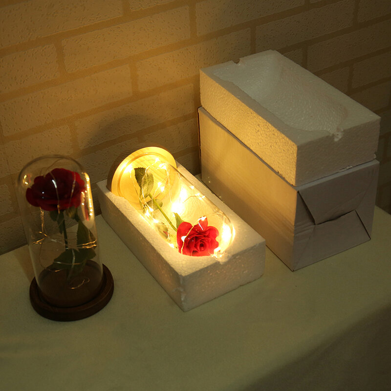 Rose conservée la Belle et la bête dans un dôme de verre, rouge, cadeau romantique spécial, livraison directe