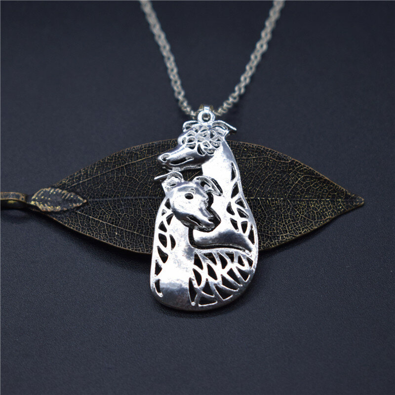 4 Colors New Whippet Couple Charm Necklace Trendy Metal Dog Jewellery Whippet Couple Pendant Necklace Women