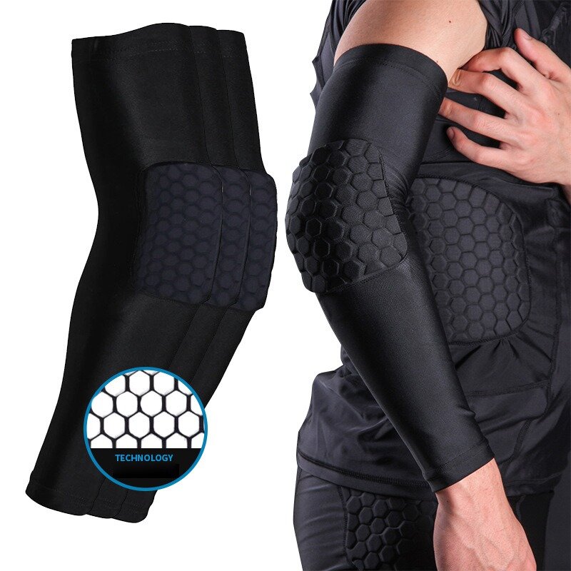 Hot 1 PC o strukturze plastra miodu opaska na łokieć szkolenia Brace odzież sportowa ochronny sprzęt koszykówka siatkówka elastyczna oddychająca ramię rękaw