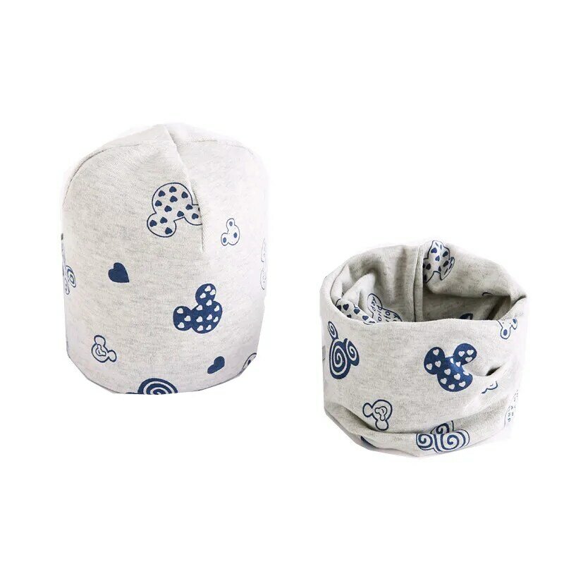 Conjunto de chapéu de bebê com desenho, lenço de pescoço para meninos e meninas, quente para outono e inverno, primavera, gorro de algodão para crianças