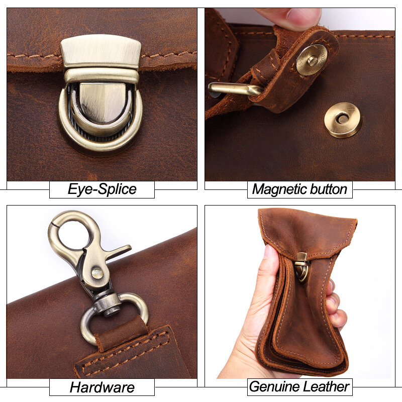 MISFITS-حقيبة خصر جلدية أصلية عتيقة للرجال ، حقيبة سفر بحزام مع حلقات ، 2019