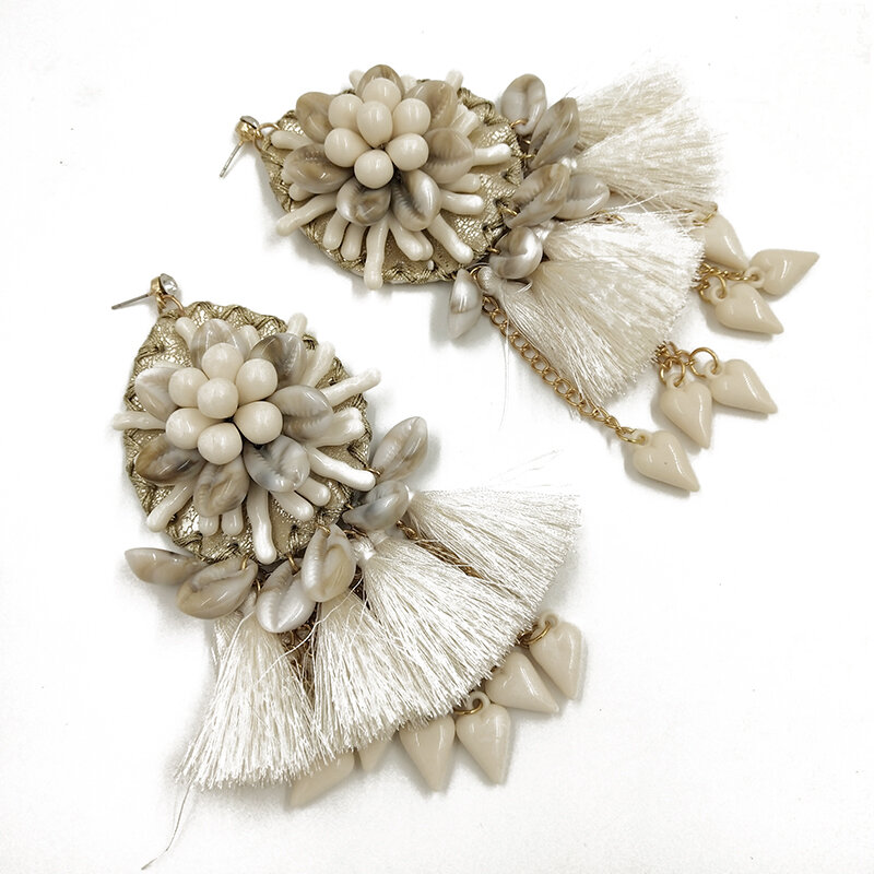 Rongho-pendientes bohemios con forma de flor y concha para mujer, aretes bohemios con borla, joyería gruesa étnica
