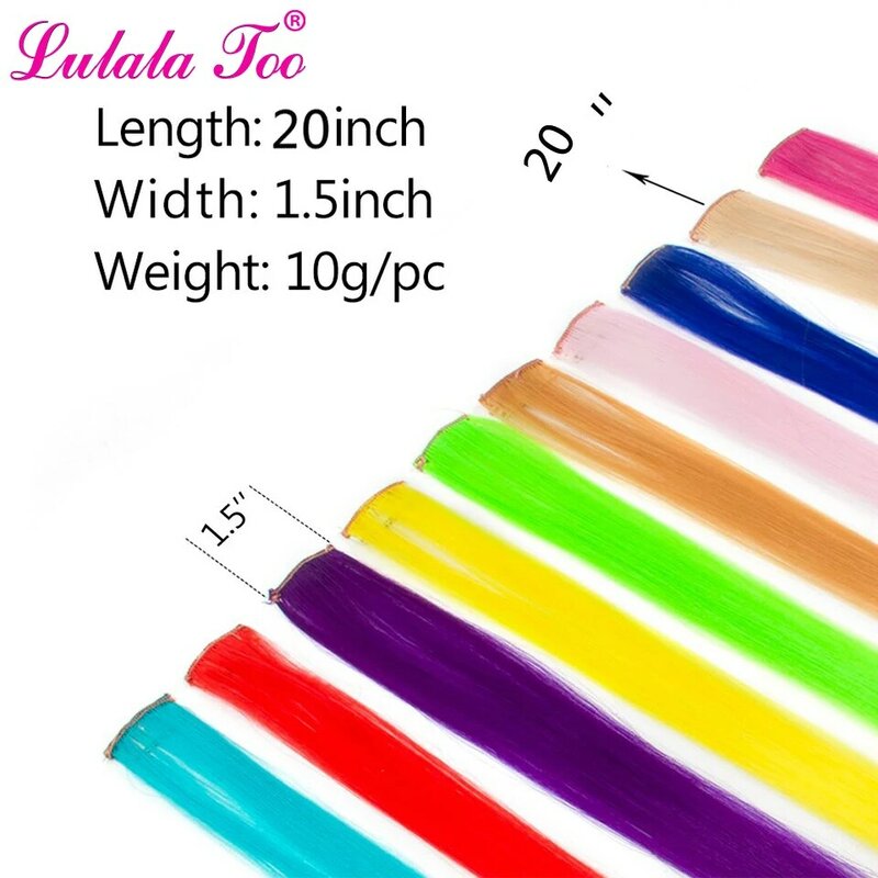 Long Straight Women Synthetic Clip in One Piece Hair Extensions 50cm 20inch Rainbow Colors Hairpiece Purple Pink Red Blue