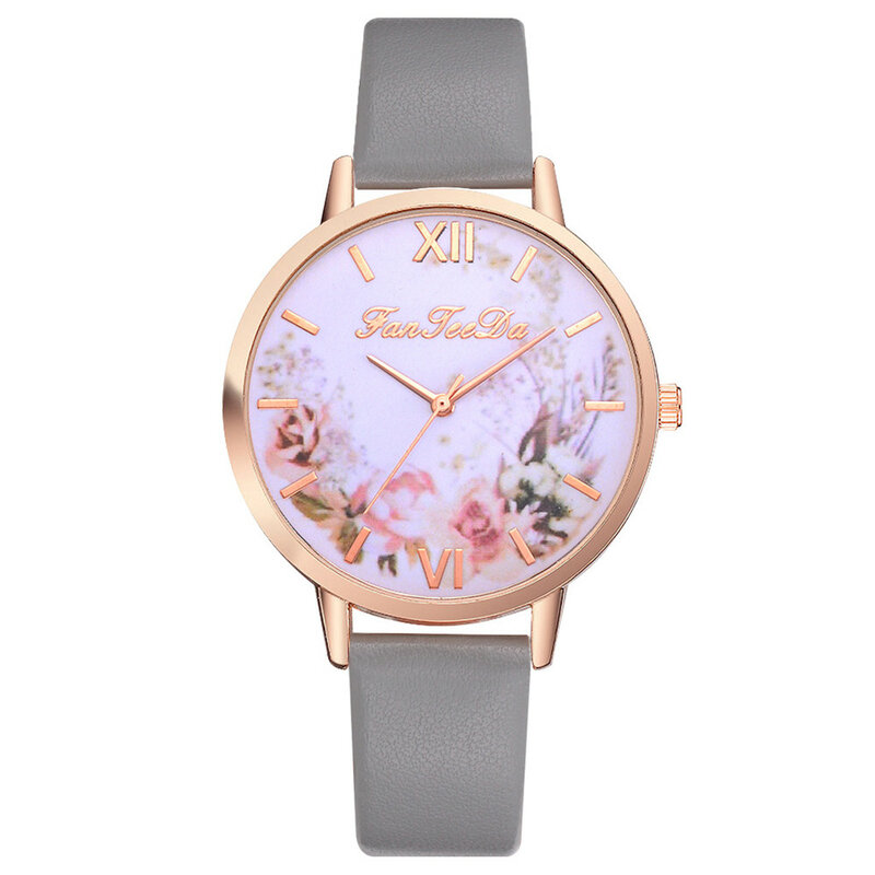 Relojes de flores simples para mujer, reloj de cuarzo informal de cuero, reloj femenino