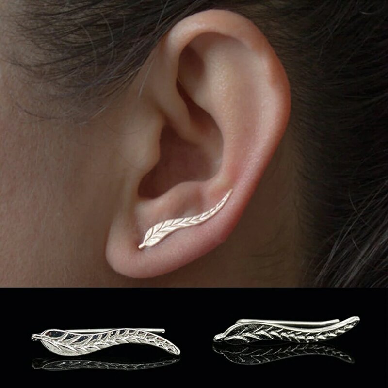 KISSWIFE Fashion Personality Metal Leaf Simple Ear Sweep Wrap Gold Color Ear Climber Leafs Ear Clip Cuffs Earrings for Wo