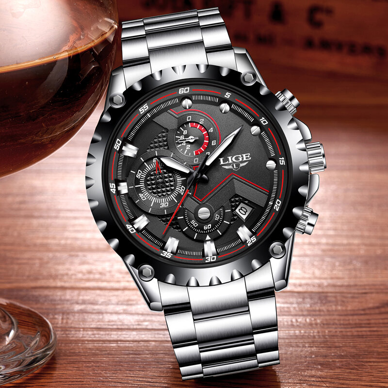 LIGE Brand Men's Fashion Watches Men Sport Waterproof Quartz Watch Man Full Steel Military Clock Wrist watches Relogio Masculino