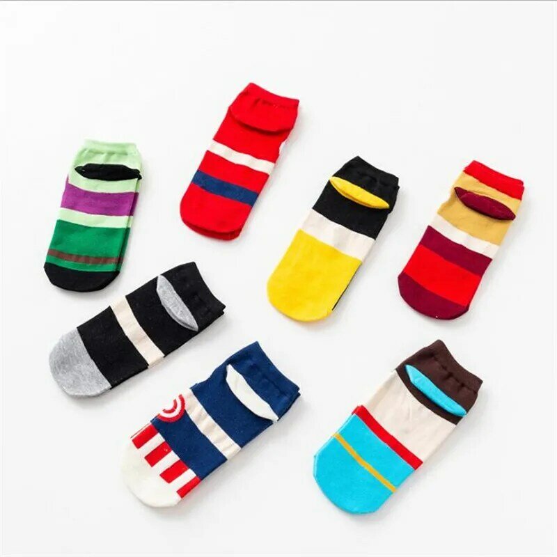 Meias de algodão masculinas super-heróis, meias curtas do tornozelo, engraçadas, estilo harajuku, em 7 cores