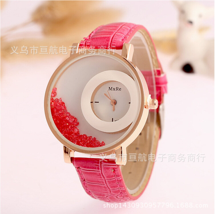 Relógio de pulso com pulseira de couro feminino, relógio de quartzo com pulseira de couro e cristal de marca luxuosa para mulheres, 2021