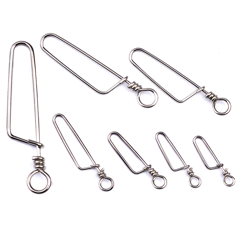 50pcs/bag Stainless Steel Hook Fast Clip Lock Snap Swivel Solid Rings Safety Snaps Fishing Hook Connector Grip Swivel Articulos