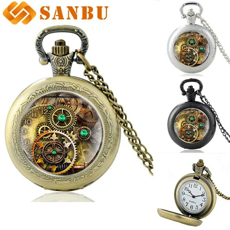 Винтажные индивидуальные бронзовые кварцевые карманные часы в стиле стимпанк, мужские и женские часы в стиле ретро с ожерельем, подарки
