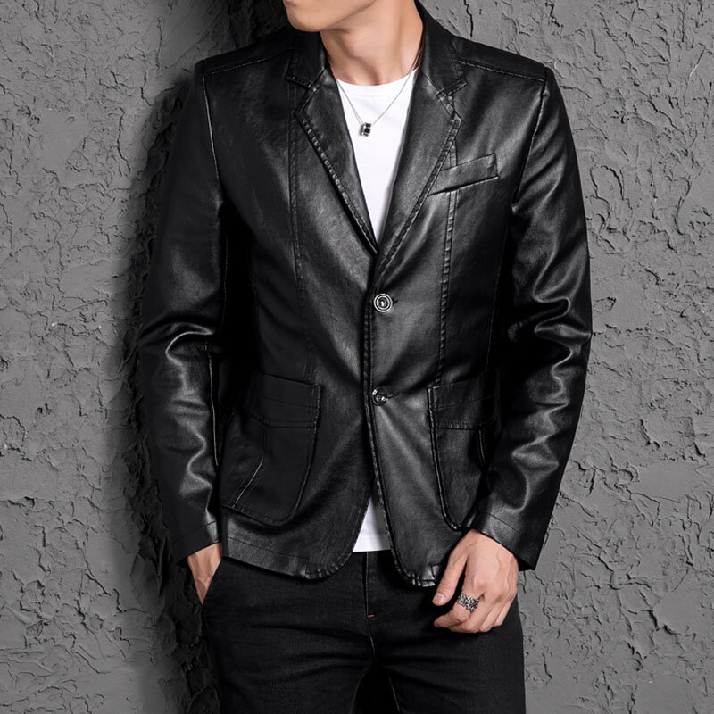 Men Leather Blazer Sheepskin 2020 New Spring And Autumn Fashion Male Suit Genuine Leather Coat Slim Pocket Teenage Boy P01