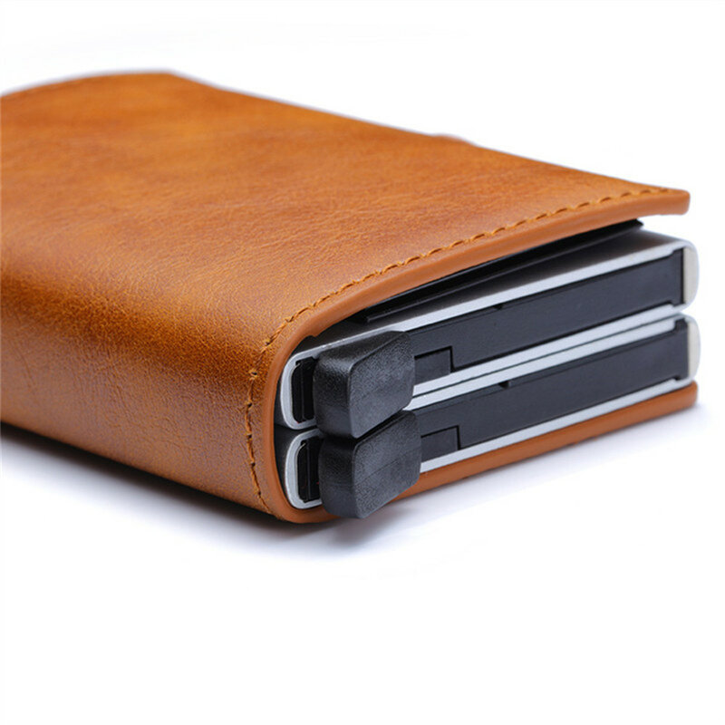 Bycobecy nazwa własna portfel etui na karty kredytowe aluminiowy podwójny futerał wizytownik Rfid wizytownik na karty biznesowe portfel Porte Carte