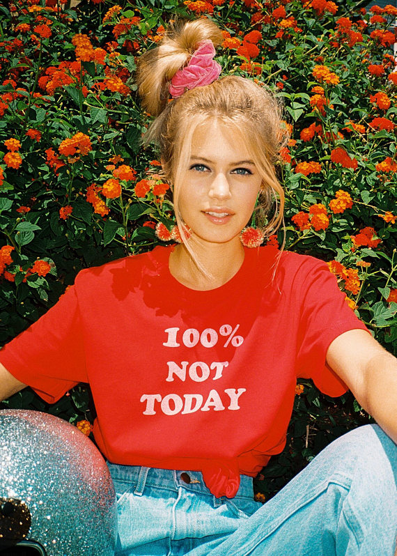 T-shirt col rond femme rouge, humoristique et Vintage, graphique Not Today des années 70, 100%