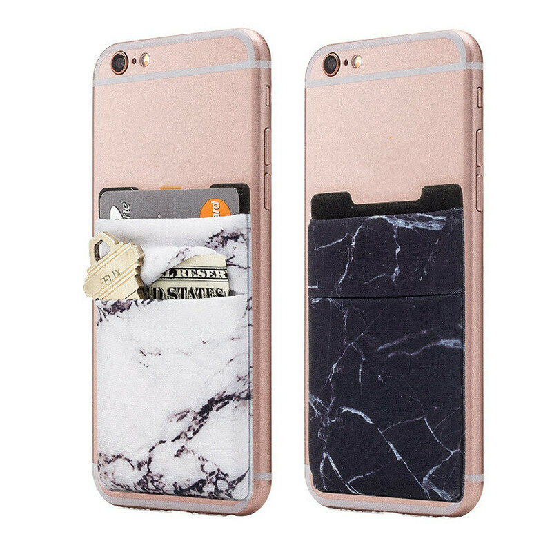 Marble Pattern Practical Elastic Mobile Phone Card Holders Portable Cellphone Cards Wallets Microfiber Mobile Phone Accessories