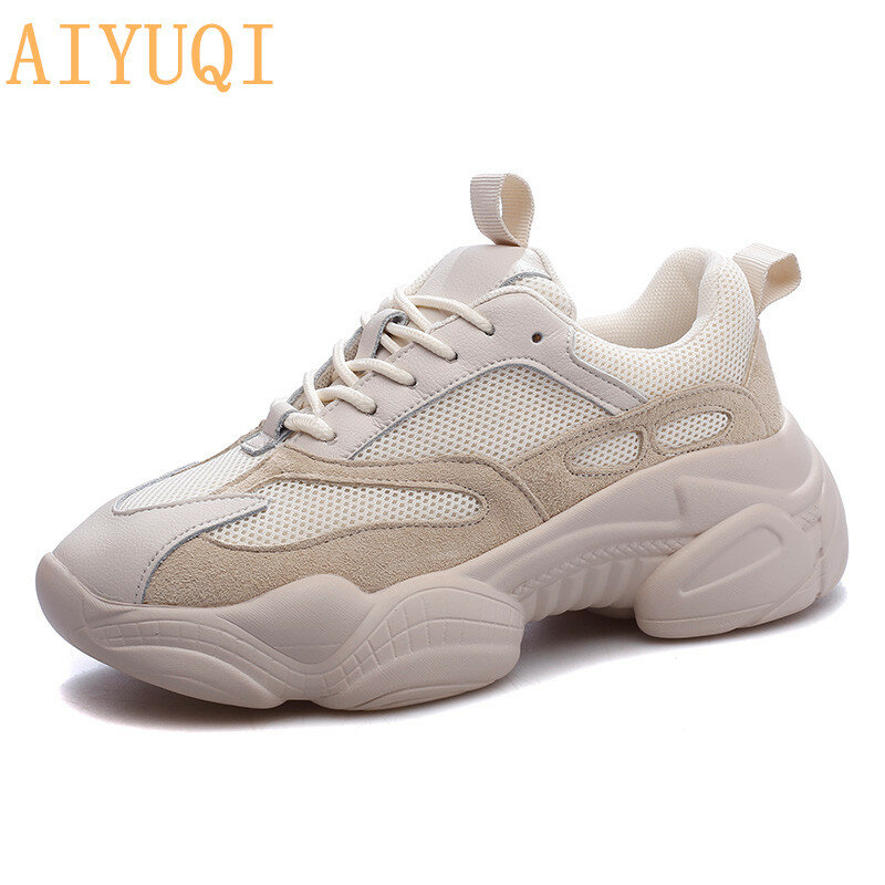 AIYUQI 2021 New Autumn  Ladies sneakers With Genuine Leather Casual Breathable Mesh Women Shoes Lovers