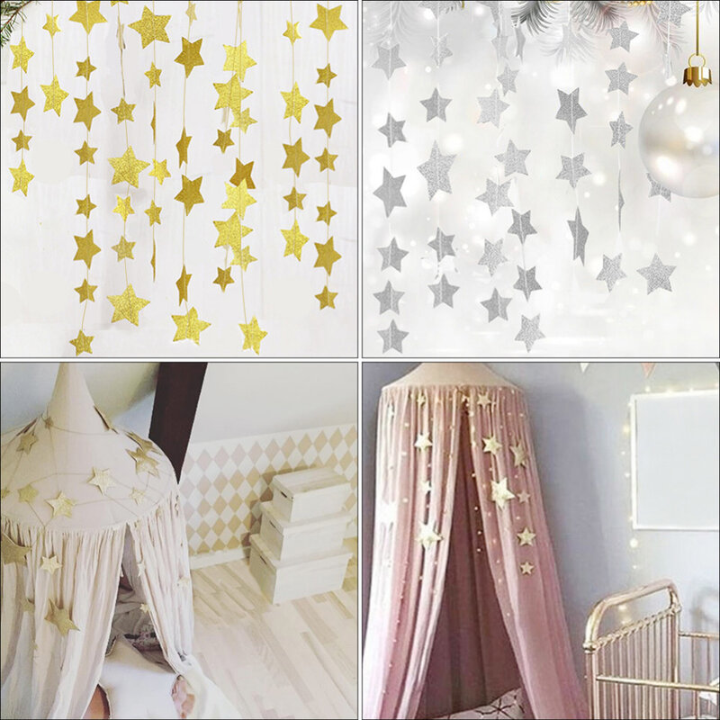 Estrelas de ouro pendurado decoração guirlanda banner pastel star garland bunting para festa de casamentos quartos infantis sala de mosquiteiros
