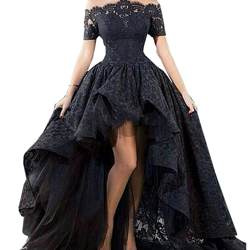 Charming Black Lace Abendkleid Hallo Low Aus der Schulter Party Kurze Vordere Lange Zurück Prom Abendkleid Vestido longo 2019