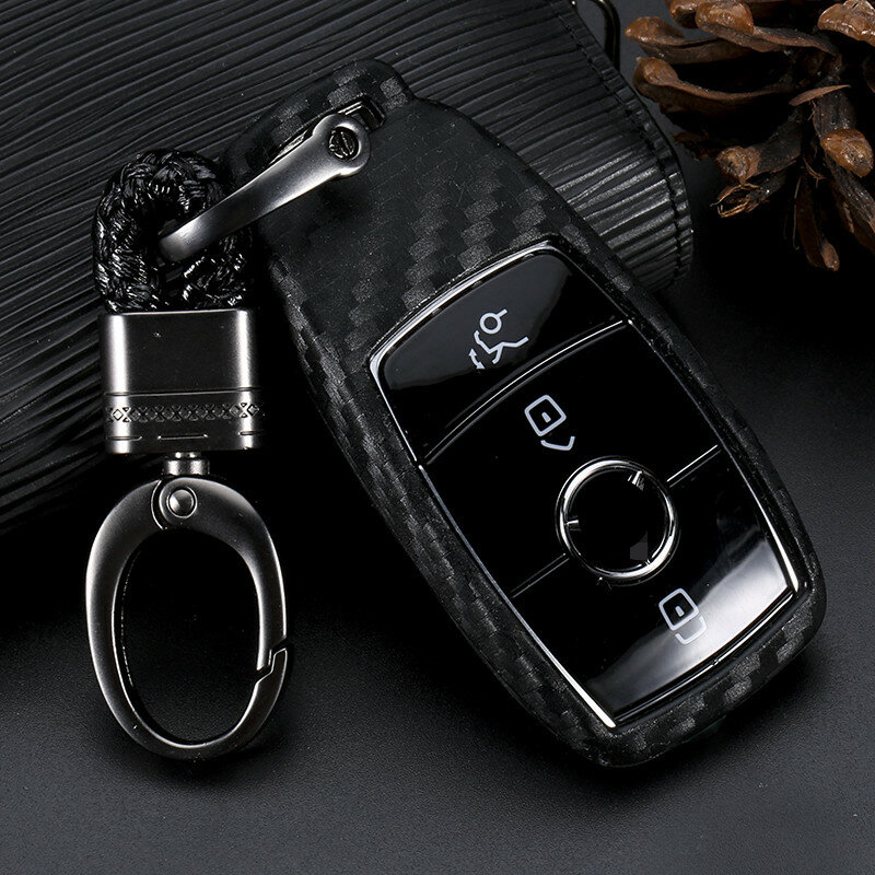 Carbon Fiber Pattern Silicone Cover Case For Mercedes Benz 2017 E-Class E43 W213 E300 E400 Sedan keys with Key Chain Accessories