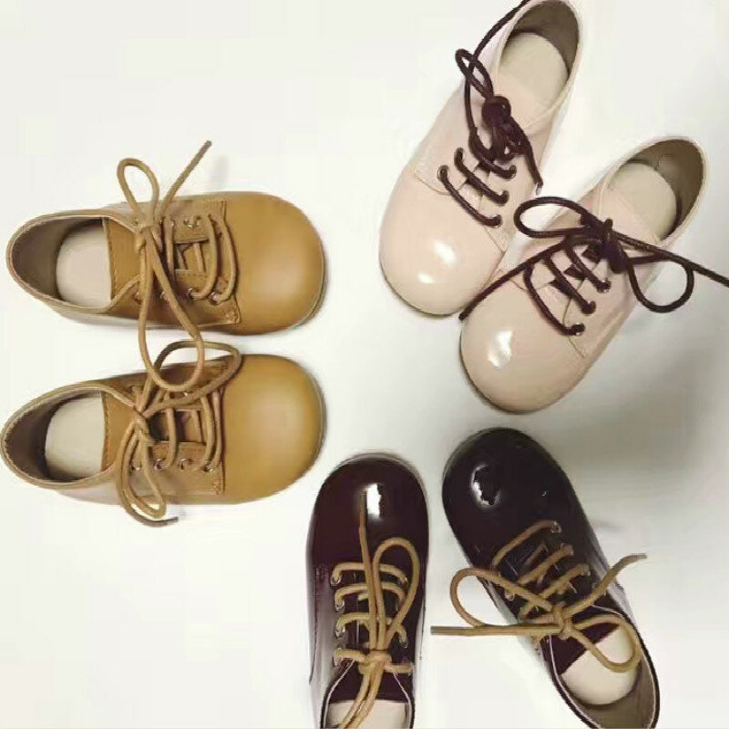 Chaussures de princesse à lacets pour enfants, chaussures d'école en cuir véritable pour filles et garçons