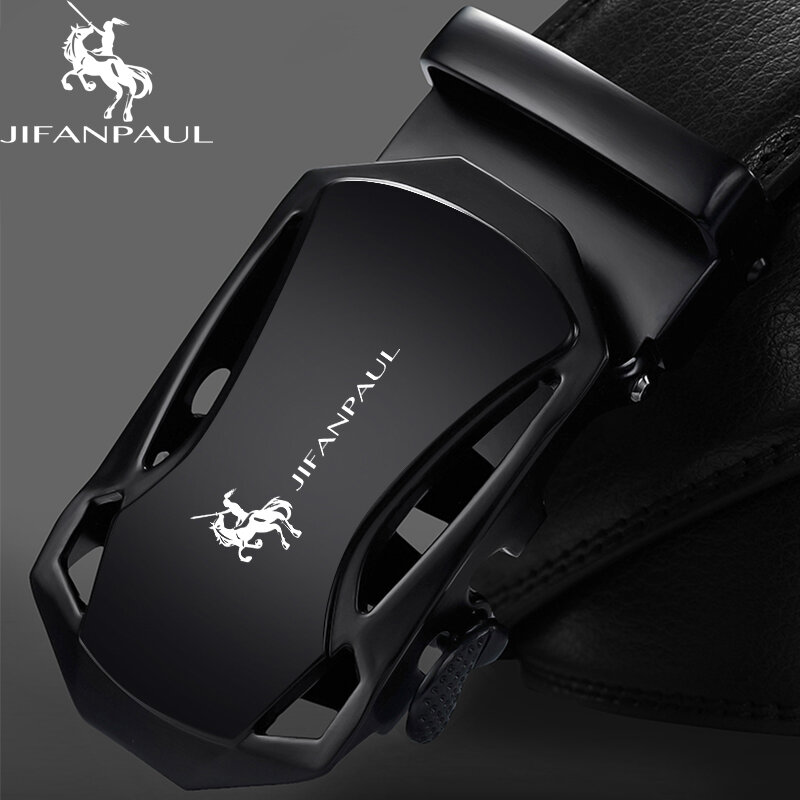 JIFANPAUL ベルト男性の革ブラックメタル自動バックルために設計されトレンディ若者のファッションビジネスの高級ベルト送料無料