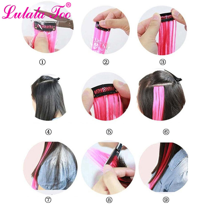 Длинные прямые женские синтетические удлинители волос на клипсе, 50 см, 20 дюймов, радужные цвета, Пурпурный Розовый Красный Синий