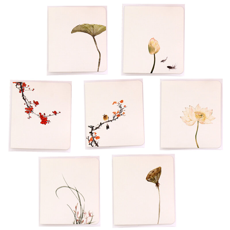 Cartes de vœux à fleurs de Style chinois, 10 pièces, avec enveloppe en papier, carte créative à fleurs de vacances, nouvelle collection