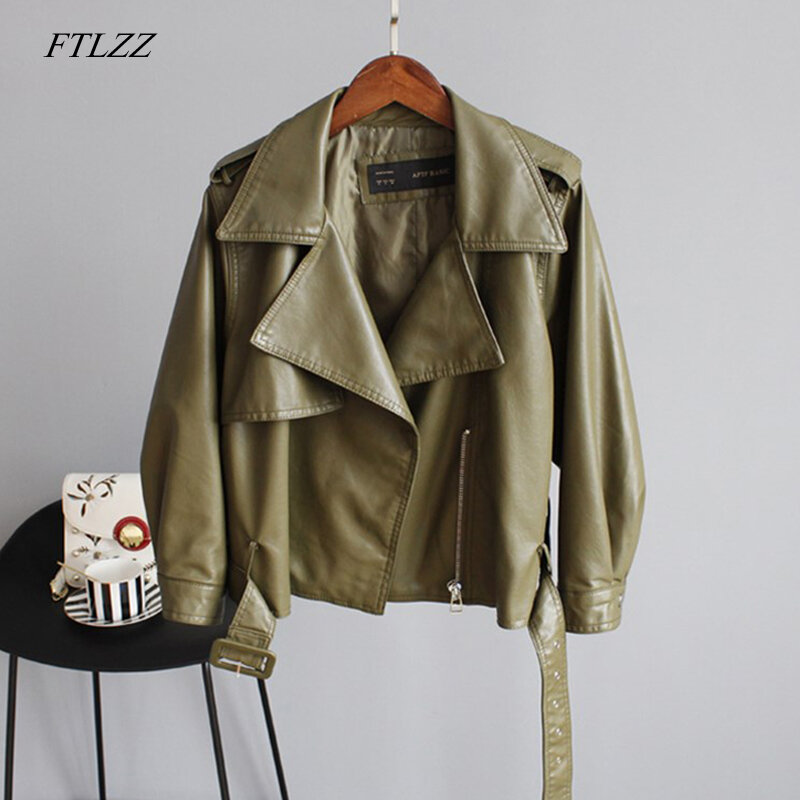 abrigo corto holgado de FTLZZ-Chaqueta de piel sintética para mujer 