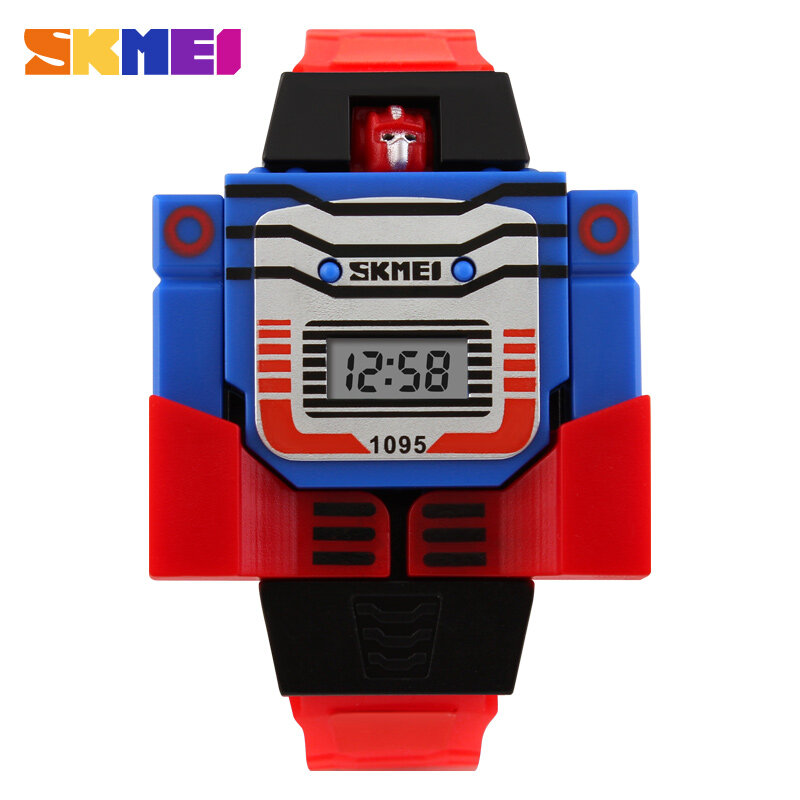 นาฬิกาข้อมือ SKMEI เด็ก LED นาฬิกาดิจิตอลนาฬิกาการ์ตูนนาฬิกา Deformed หุ่นยนต์ของเล่นเด็กนาฬิกาข้อมื...