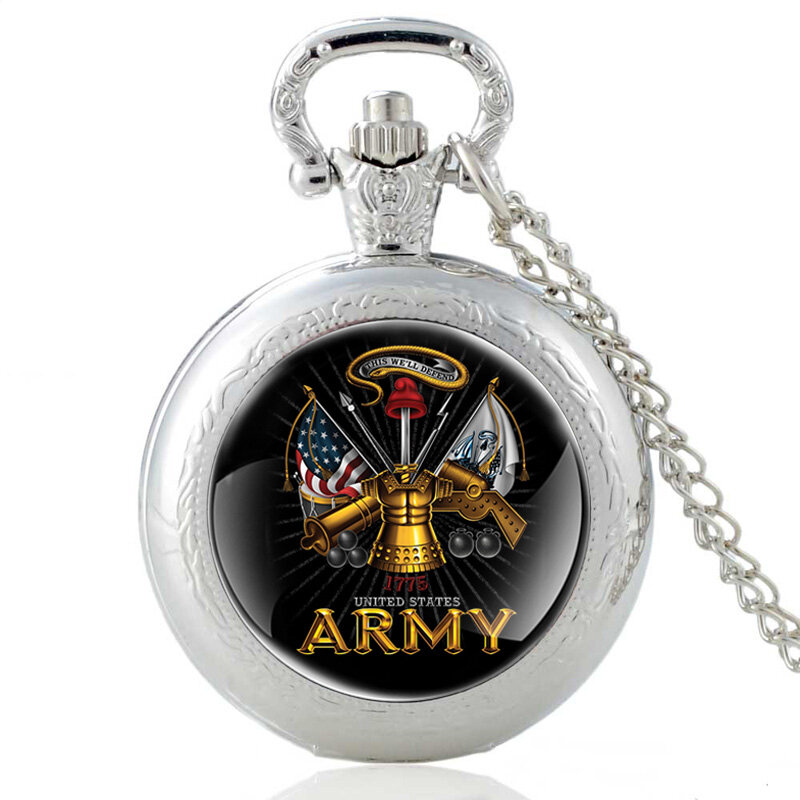 Черные классические кварцевые карманные часы с логотипом армии США, классические мужские и женские часы с подвеской и ожерельем, подарки