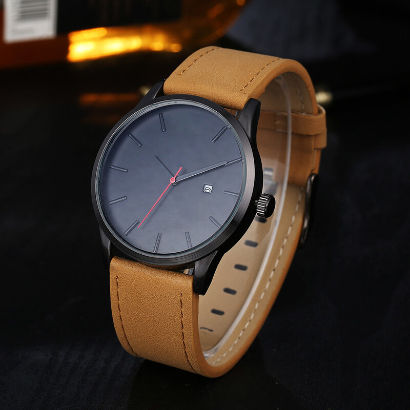 Мужские часы с низким ключом, минималистичный кожаный ремешок, Мужские кварцевые наручные часы, Прямая поставка, Q524, 2019
