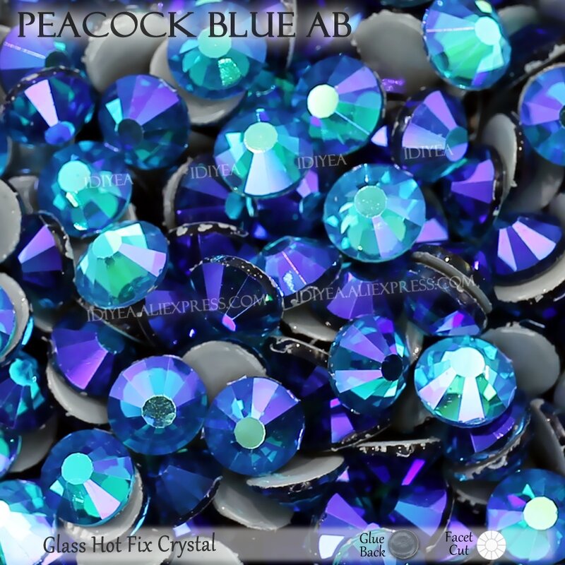 Pavão azul ab com parte traseira lisa strass, reparo quente de strass com glitter cristal, pedras para costura, arte vestido, acessório para roupa