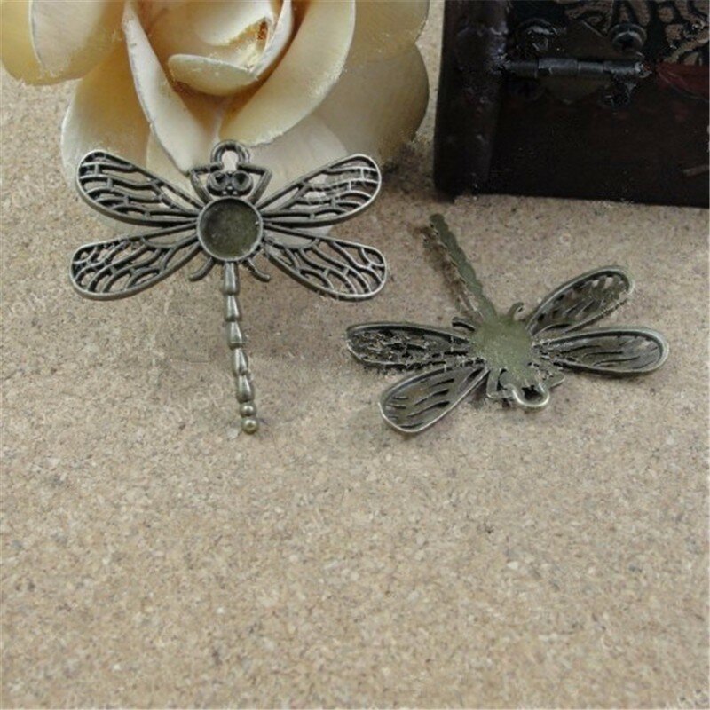 RONGQING 40pcs/lot Antique Bronze Dragonfly Cabochon 8mm Base Settings Handmade Jewelry Gifts for Sisters