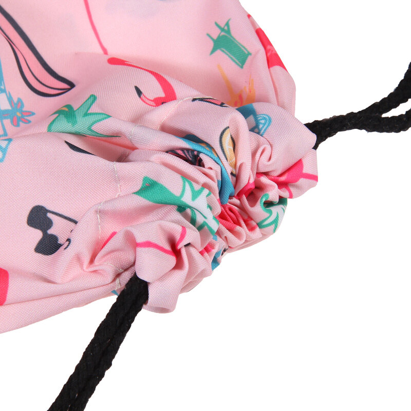 Jom tokoy moda drawstring saco impressão flamingo feminino cordão mochila feminina diário casual menina mochila 29033