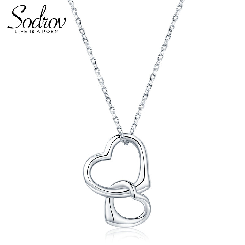 Sodrov-collar de plata de ley 925 auténtica para mujer, colgante de corazón doble para mujer, joyería de plata 925 925