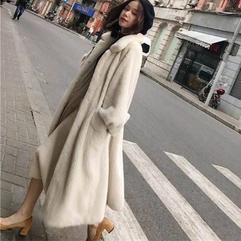 겨울 X-긴 푹신한 밍크 모피 재킷, 캐주얼 느슨한 바람 교수 두꺼운 따뜻한 패션 트렌치, 2020