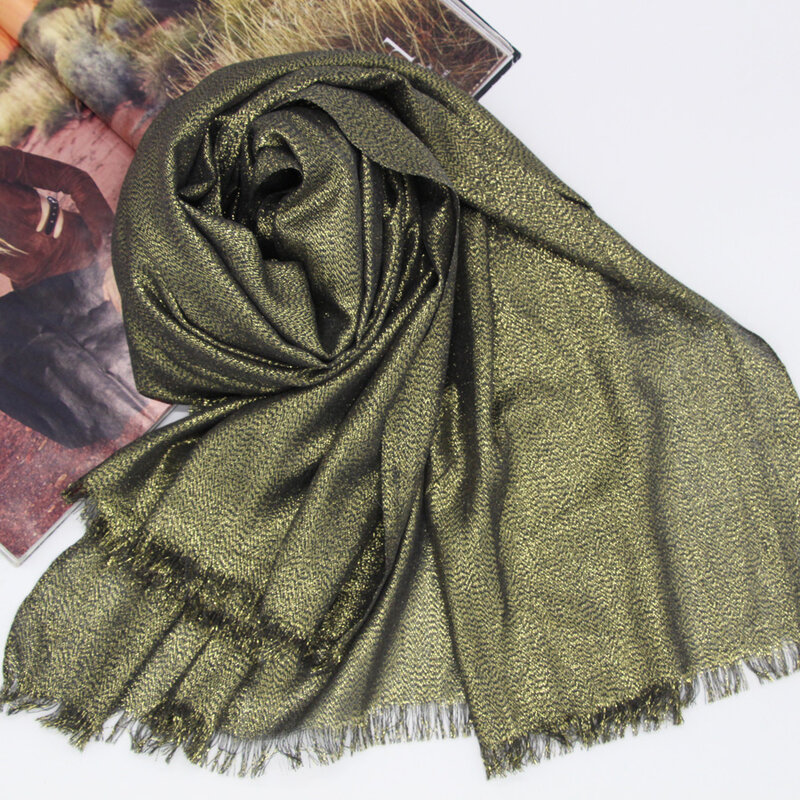Luksusowa marka wysokiej mody bawełna kobiety lurex szalik szale hidżab chustka na szyję okłady wieczorowe oversize pashimina LL171172