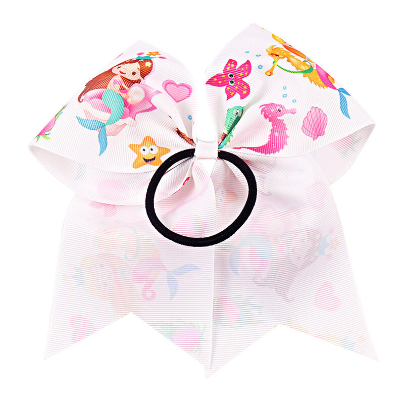 CN 7"  Cheer Bows With Rubber Band For Girls Kids Printed Ribbon Ponytail  Hair Bows Hair Accessories