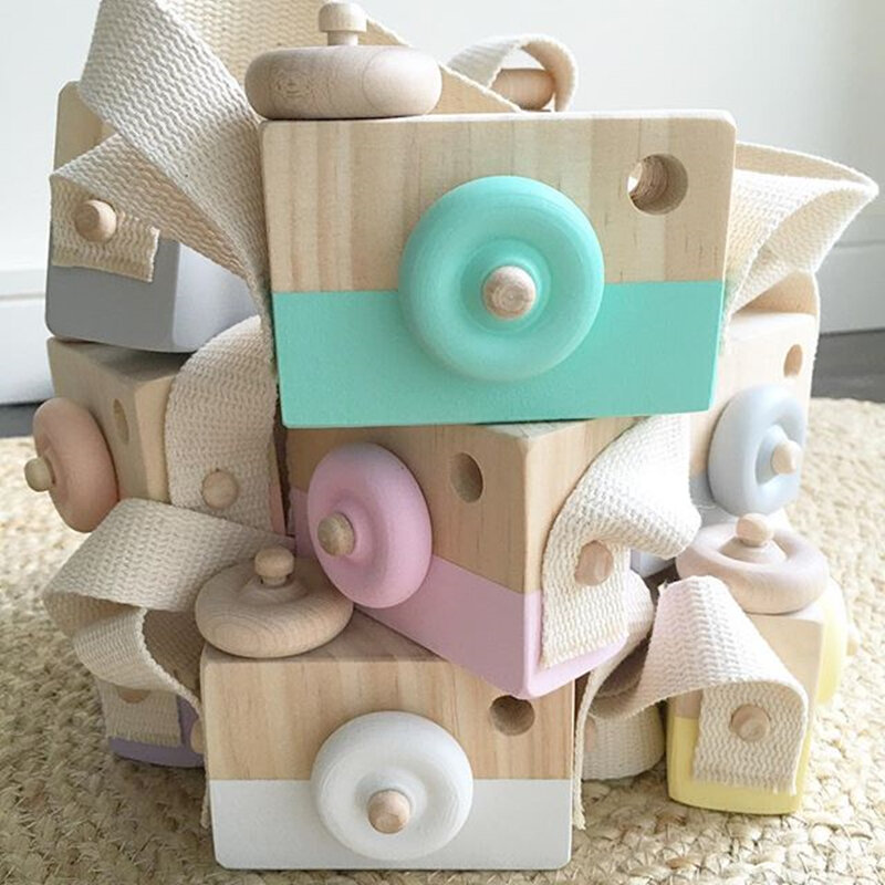 Cute Wooden Camera Toy Vitoki Ornament for Children Fashion Clothing Accessory Blue Pink White Mint Green Purple Christmas Gifts