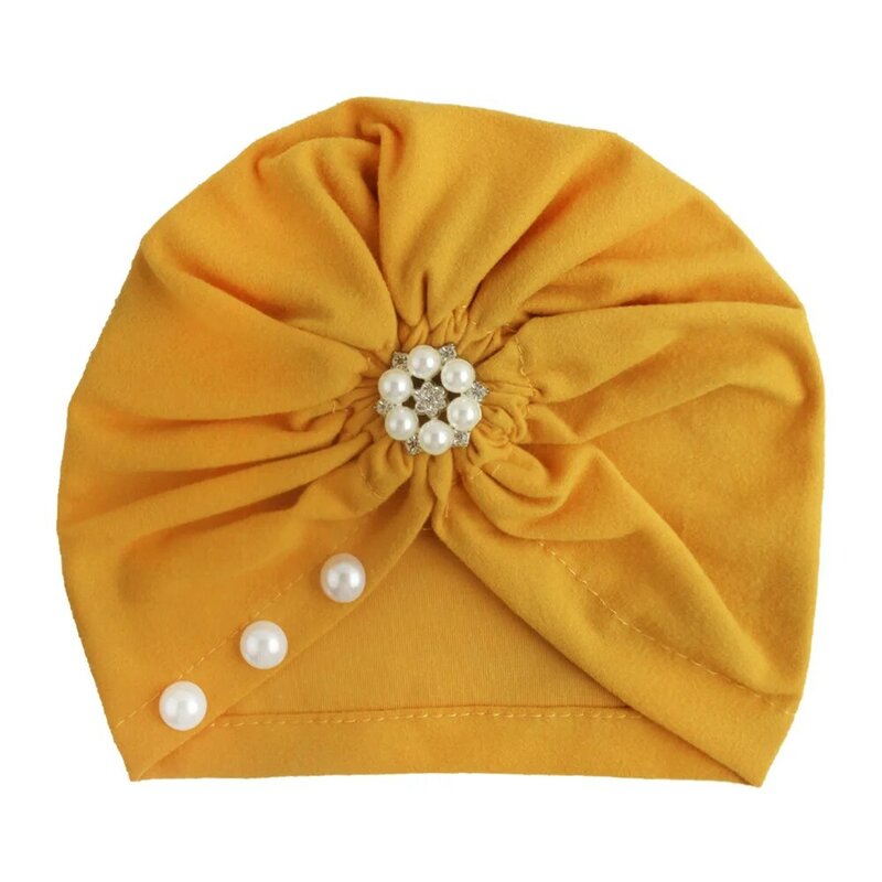 Cute Infant Newborn Caps with Rhinestone Cotton Blend Kont Turban Girls Stretchy Beanie Hat Head Wear Baby Hair Accessories