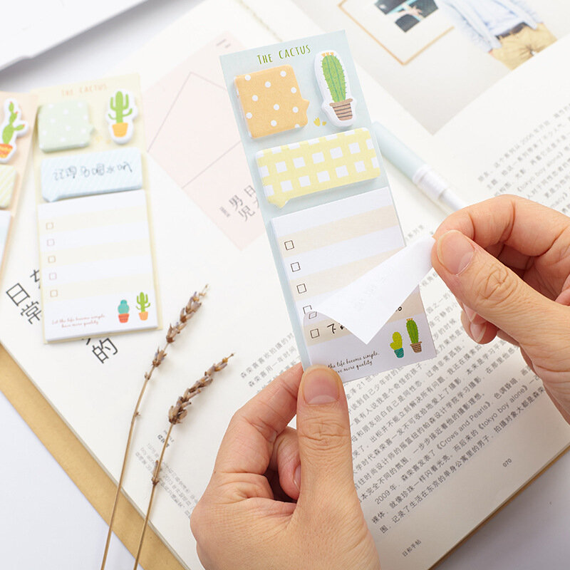 2 ชิ้น/ล็อตแคคตัสน่ารัก Kawaii กระดาษ Memo Pad Multi - function Sticky Notes น่ารักอุปกรณ์สำนักงานบุ๊คมาร์คกระดาษ Scrapbooking สต...