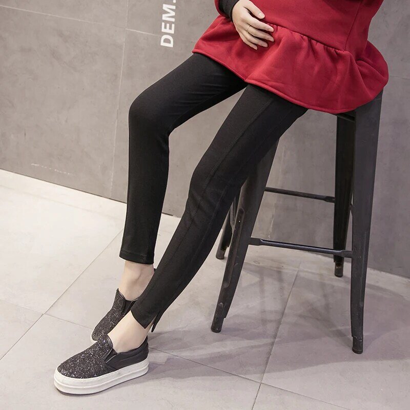 2021 autumn solid color pregnant women skinny belly leggings side split stretched maternity trousers pregnancy pencil pants slim