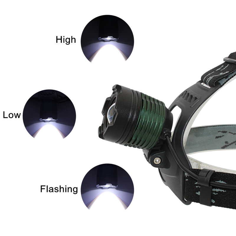 Luz de cabeça ajustável para farol com zoom, farol de led para ambientes externos, lanterna led xm-l t6 + bateria 18650 + carregador ac/carro