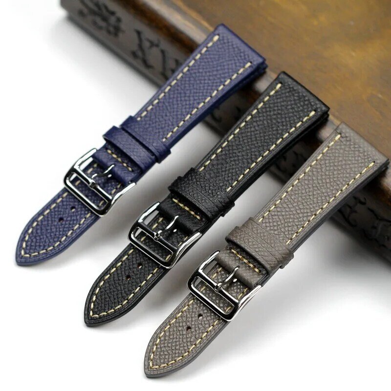 PASTARY Handmade Pebbled Leather Watchband 22MM 24MM 블랙 블루 그레이 가죽 스트랩 H 버클 시계 밴드 남자 시계 액세서리