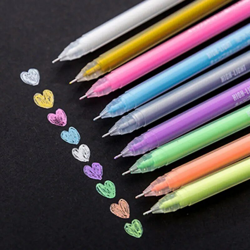 9 Stks/set Witte Inkt Kleur Gel Pen Briefpapier Kantoor Leren Leuke 0.6Mm Fotoalbum Scrapbooking Pen Unisex Pen Gift voor Kids