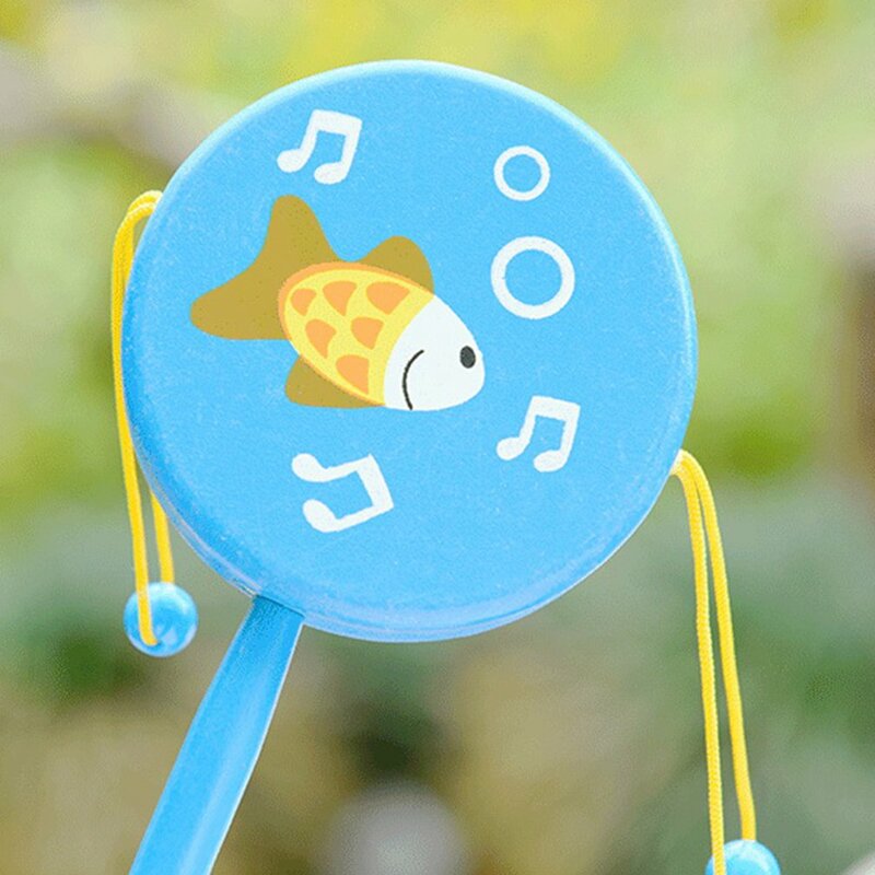 Hochet en bois traditionnel chinois, 1 pièce, jouet à tambour rotatif pour bébé, dessin animé, sourire, cloche à main, Instrument de musique pour bébé