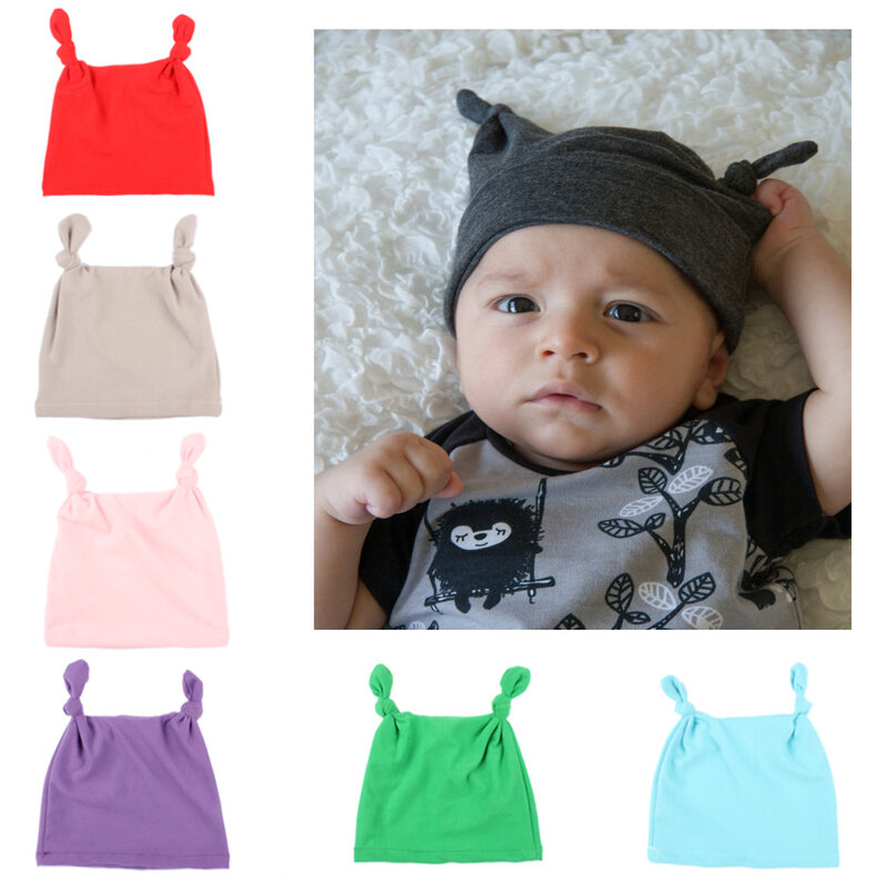 Fashion 10 Colors Cotton Blend Kids Turban Hat Newborn Beanie Caps Headwear Children Shower Hat Birthday Gift Photo Props