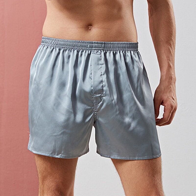 Oeak-pantalones cortos de satén holgados para hombre, ropa de dormir de seda de lujo, suaves y cómodos