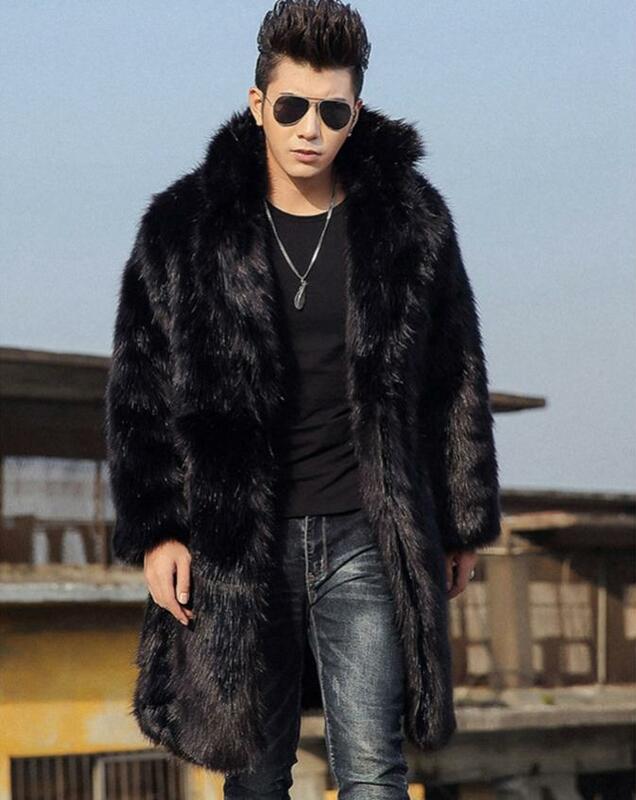 2019 casacos de pele falsa para homens, casaco casual longo de pele falsa de tamanho grande, quente para homens k1120