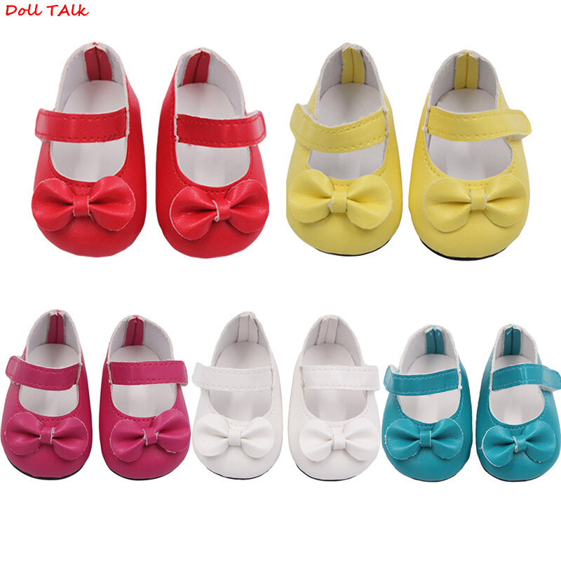 Doll Talk 5 colori scarpe da bambola con fiocco nuovo arrivo 18 pollici scarpe da bambola americane accessori per bambini per scarpe con Velcro BJD Doll