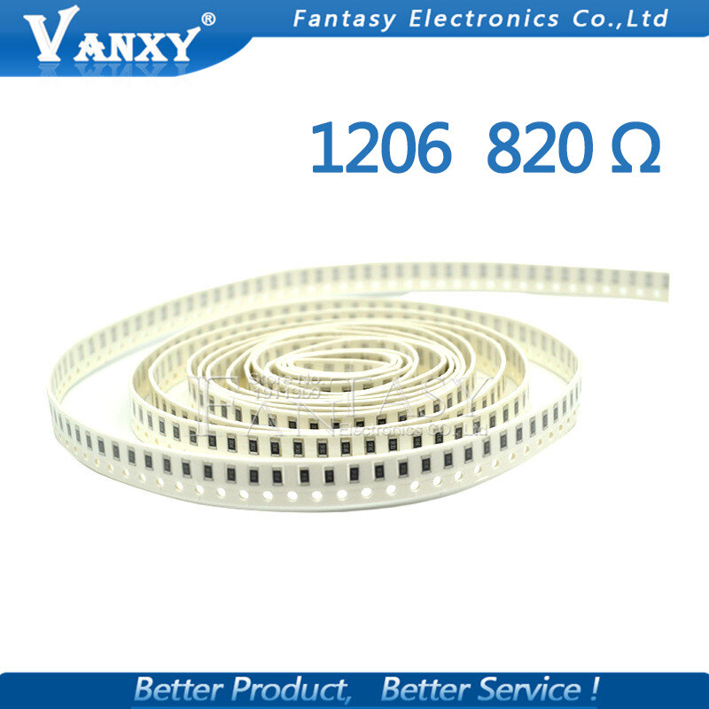 100PCS 1206 SMD Resistor 1% 820 Ohm Resistor Chip 0.25W 1/4W 820R 821